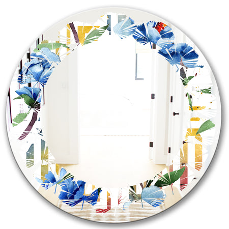 Retro Floral Botanical Design I - Modern Round or Oval Wall Mirror - Leaves