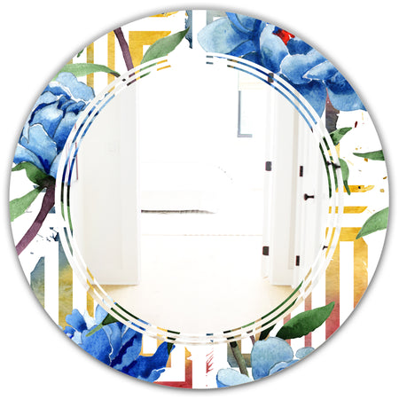 Retro Floral Botanical Design I - Modern Round or Oval Wall Mirror - Triple C