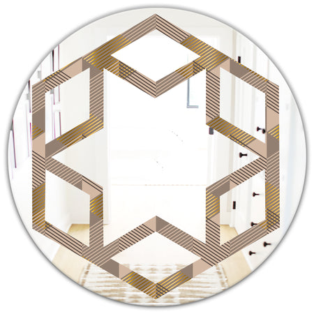 Retro Square Design VI - Modern Round or Oval Wall Mirror - Hexagon Star