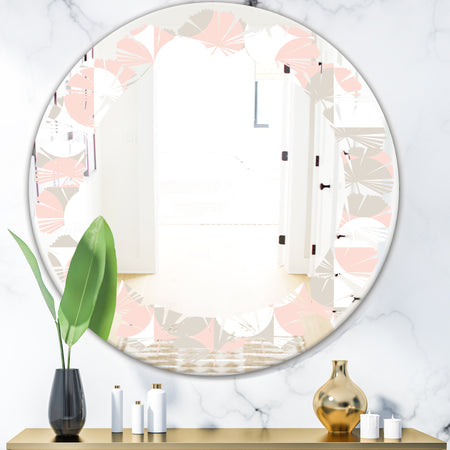 Retro Circular Pattern III - Modern Round or Oval Wall Mirror - Leaves