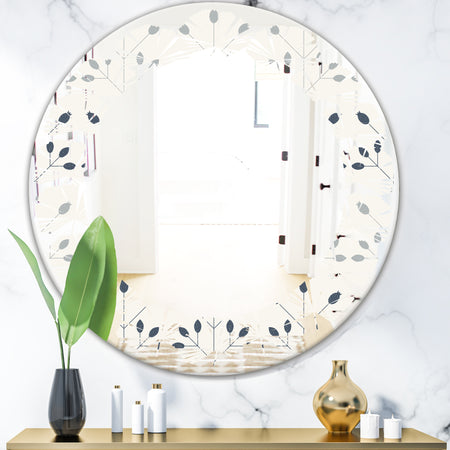 Floral Retro Botanical Pattern I - Cottage Round or Oval Wall Mirror - Leaves