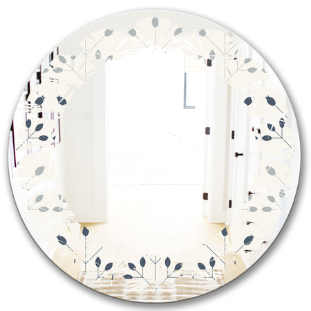 Floral Retro Botanical Pattern I - Cottage Round or Oval Wall Mirror - Leaves
