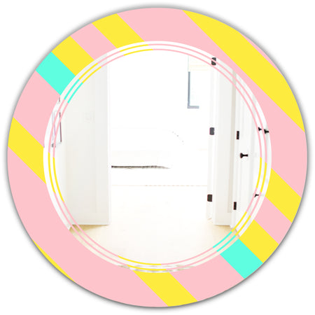 Memphis Retro Neon Pattern - Modern Round or Oval Wall Mirror - Triple C