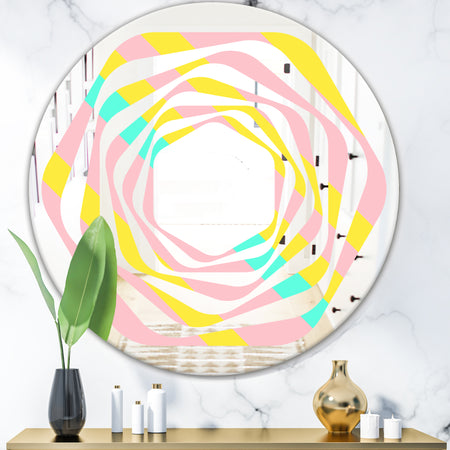 Memphis Retro Neon Pattern - Modern Round or Oval Wall Mirror - Whirl