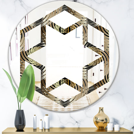 Circular Geometric Retro Abstract I - Modern Round or Oval Wall Mirror - Hexagon Star