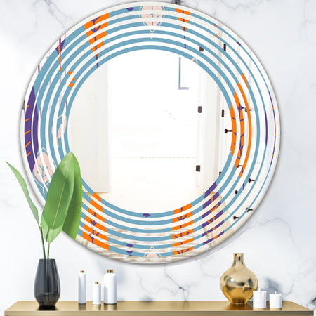 Floral Retro Botanical Pattern II - Modern Round or Oval Wall Mirror - Wave