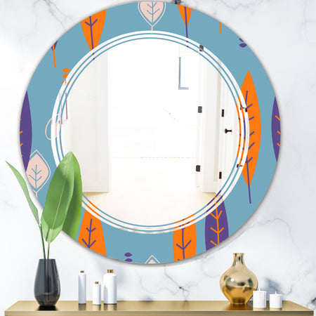Floral Retro Botanical Pattern II - Modern Round or Oval Wall Mirror - Triple C