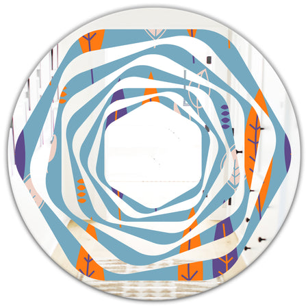 Floral Retro Botanical Pattern II - Modern Round or Oval Wall Mirror - Whirl