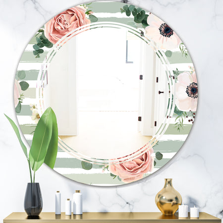 Floral Retro Pattern V - Cottage Round or Oval Wall Mirror - Triple C