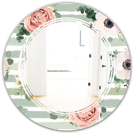 Floral Retro Pattern V - Cottage Round or Oval Wall Mirror - Triple C