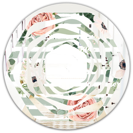 Floral Retro Pattern V - Cottage Round or Oval Wall Mirror - Whirl
