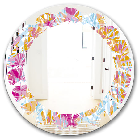 Retro Floral Pattern III - Modern Round or Oval Wall Mirror - Leaves