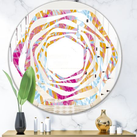 Retro Floral Pattern III - Modern Round or Oval Wall Mirror - Whirl