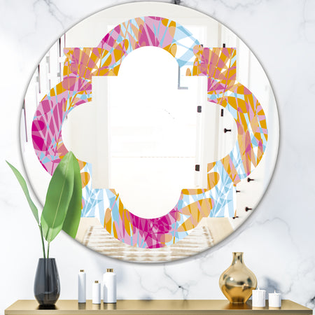 Retro Floral Pattern III - Modern Round or Oval Wall Mirror - Quatrefoil