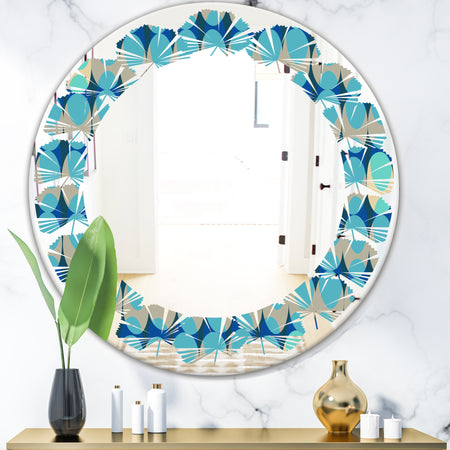 Retro Abstract Design XV - Modern Round or Oval Wall Mirror - Leaves