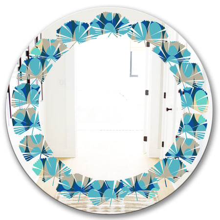 Retro Abstract Design XV - Modern Round or Oval Wall Mirror - Leaves