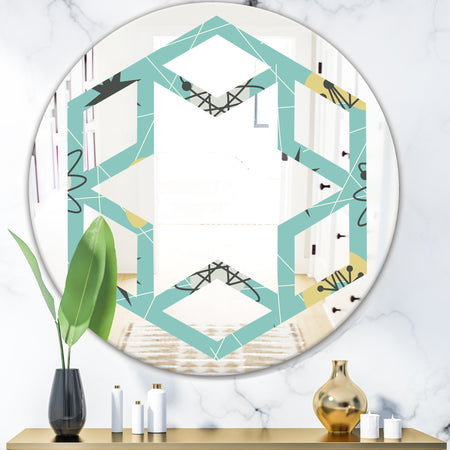 1950 Retro Pattern I - Modern Round or Oval Wall Mirror - Hexagon Star