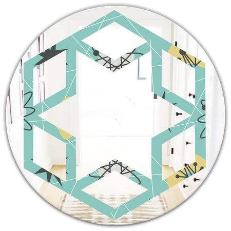 1950 Retro Pattern I - Modern Round or Oval Wall Mirror - Hexagon Star