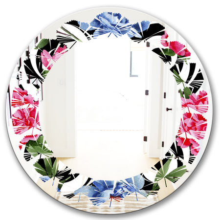 Floral Retro Pattern I - Modern Round or Oval Wall Mirror - Leaves