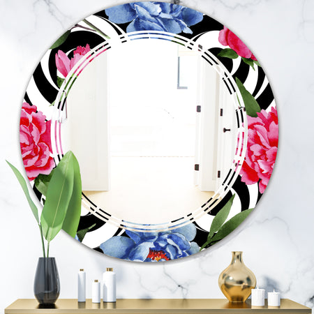 Floral Retro Pattern I - Modern Round or Oval Wall Mirror - Triple C