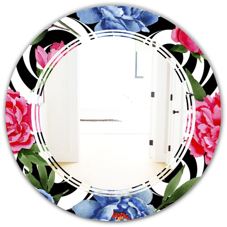 Floral Retro Pattern I - Modern Round or Oval Wall Mirror - Triple C