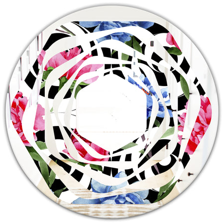 Floral Retro Pattern I - Modern Round or Oval Wall Mirror - Whirl