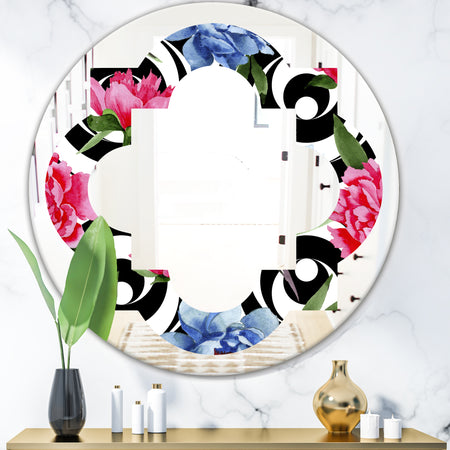 Floral Retro Pattern I - Modern Round or Oval Wall Mirror - Quatrefoil