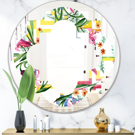 Floral Botanical Retro XI - Cottage Round or Oval Wall Mirror - Quatrefoil