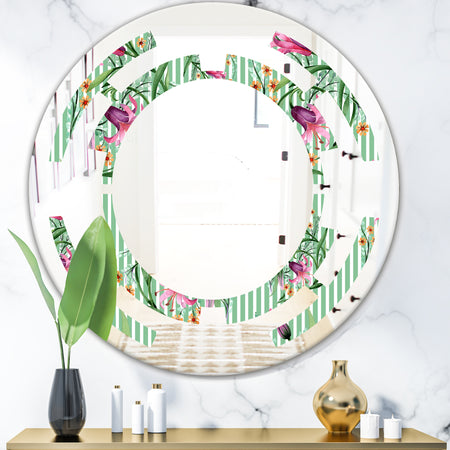 Floral Botanical Retro IX - Modern Round or Oval Wall Mirror - Space