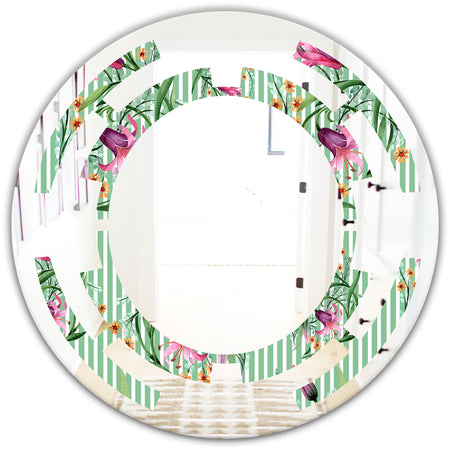 Floral Botanical Retro IX - Modern Round or Oval Wall Mirror - Space
