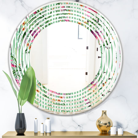 Floral Botanical Retro IX - Modern Round or Oval Wall Mirror - Wave