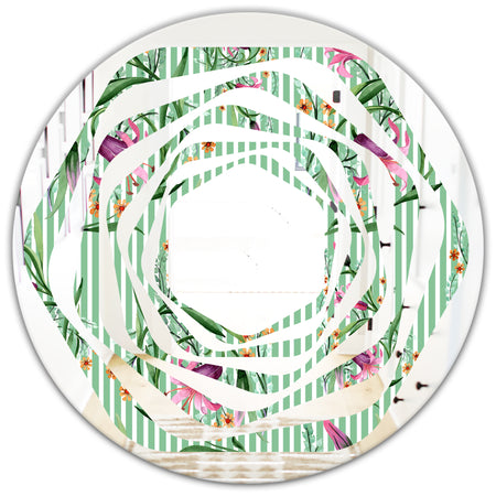 Floral Botanical Retro IX - Modern Round or Oval Wall Mirror - Whirl
