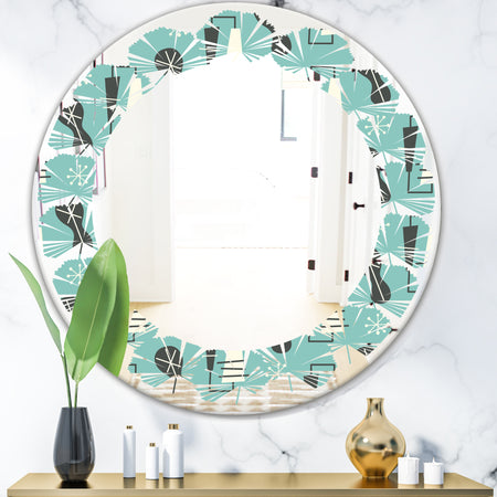 1950 Retro Pattern II - Modern Round or Oval Wall Mirror - Leaves