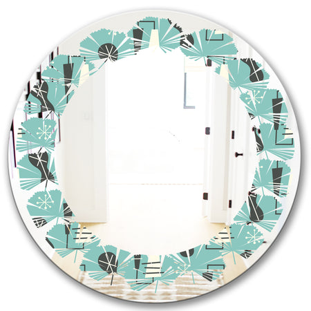 1950 Retro Pattern II - Modern Round or Oval Wall Mirror - Leaves