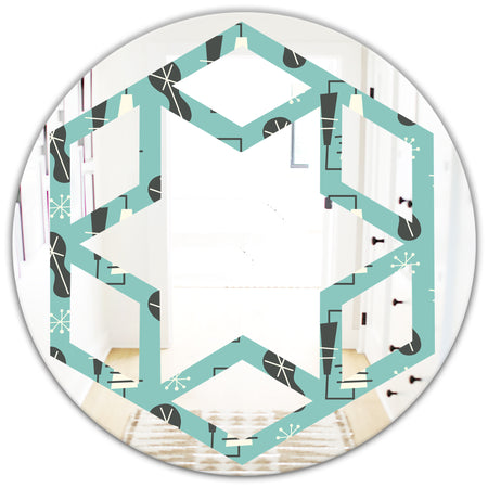 1950 Retro Pattern II - Modern Round or Oval Wall Mirror - Hexagon Star
