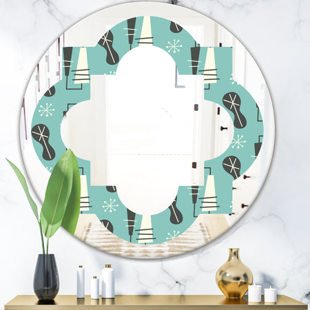 1950 Retro Pattern II - Modern Round or Oval Wall Mirror - Quatrefoil