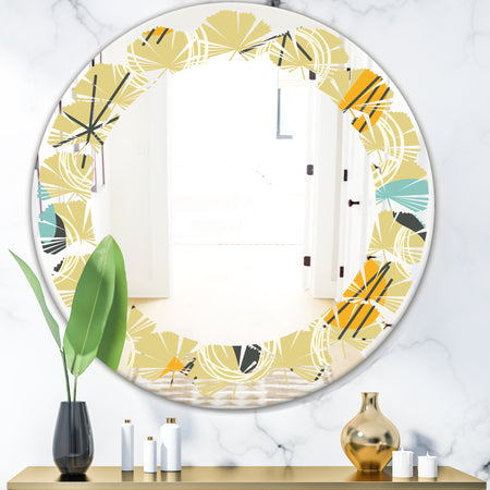 Retro Abstract Design II - Modern Round or Oval Wall Mirror - Leaves