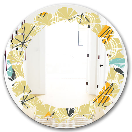 Retro Abstract Design II - Modern Round or Oval Wall Mirror - Leaves