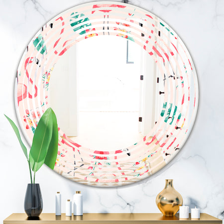 Tropical Botanicals, Flowers and Flamingo II - Modern Round or Oval Wall Mirror - Wave