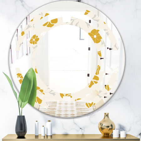 Retro Handdrawn Poppies III - Cottage Round or Oval Wall Mirror - Space