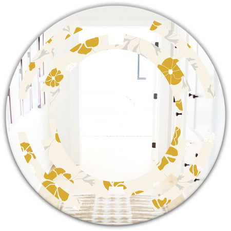 Retro Handdrawn Poppies III - Cottage Round or Oval Wall Mirror - Space