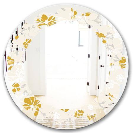 Retro Handdrawn Poppies III - Cottage Round or Oval Wall Mirror - Leaves