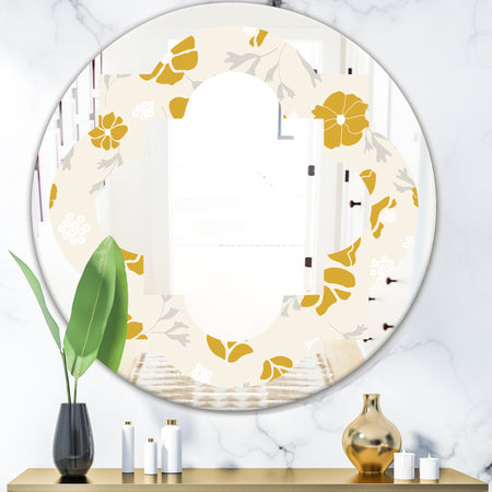 Retro Handdrawn Poppies III - Cottage Round or Oval Wall Mirror - Quatrefoil