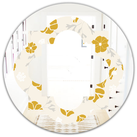 Retro Handdrawn Poppies III - Cottage Round or Oval Wall Mirror - Quatrefoil