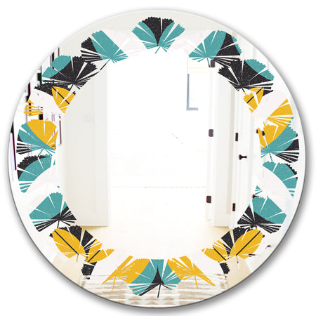 Retro Abstract Design VII - Modern Round or Oval Wall Mirror - Leaves