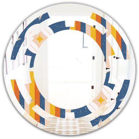 Retro Floral Pattern XI - Modern Round or Oval Wall Mirror - Space