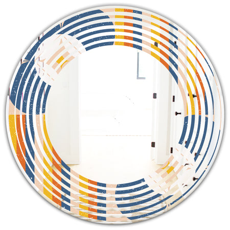 Retro Floral Pattern XI - Modern Round or Oval Wall Mirror - Wave