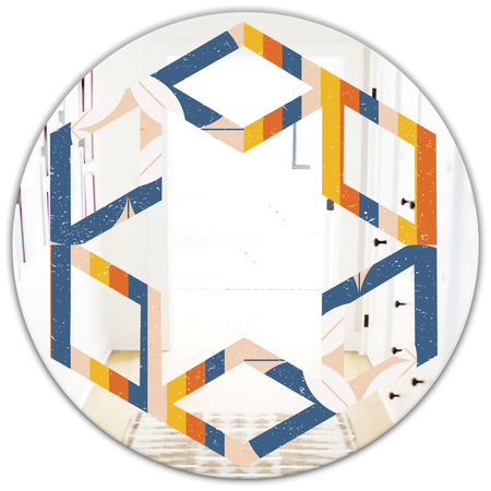 Retro Floral Pattern XI - Modern Round or Oval Wall Mirror - Hexagon Star