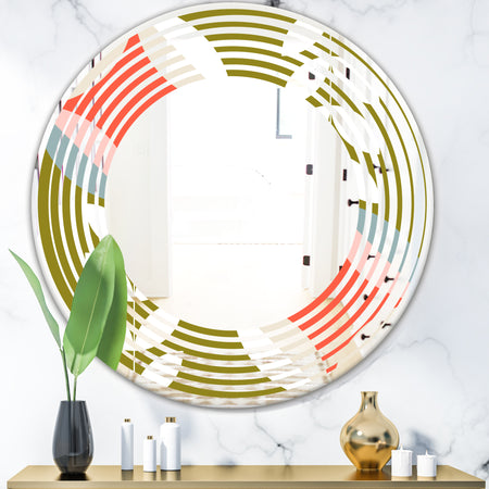 Retro Botanical Pattern I - Modern Round or Oval Wall Mirror - Wave
