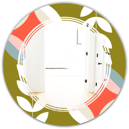 Retro Botanical Pattern I - Modern Round or Oval Wall Mirror - Triple C